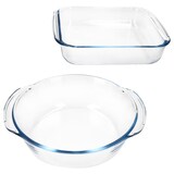 thumbnail of 2tlg Set Brat- & Backform 800ml 1,8L Glas rund quadratisch Auflaufform Ofenform