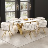 thumbnail of Drehbarer Esszimmerstuhl Samt Beige-Gold mit Metallgestell, 360°-Drehfunktion, ergonomische Rückenlehne
