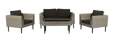 Tarrington House Salotto da esterno Cassone 4 pezzi, acciaio/polyrattan, 1 divano, 2 poltrone, 1 tavolo, grigio