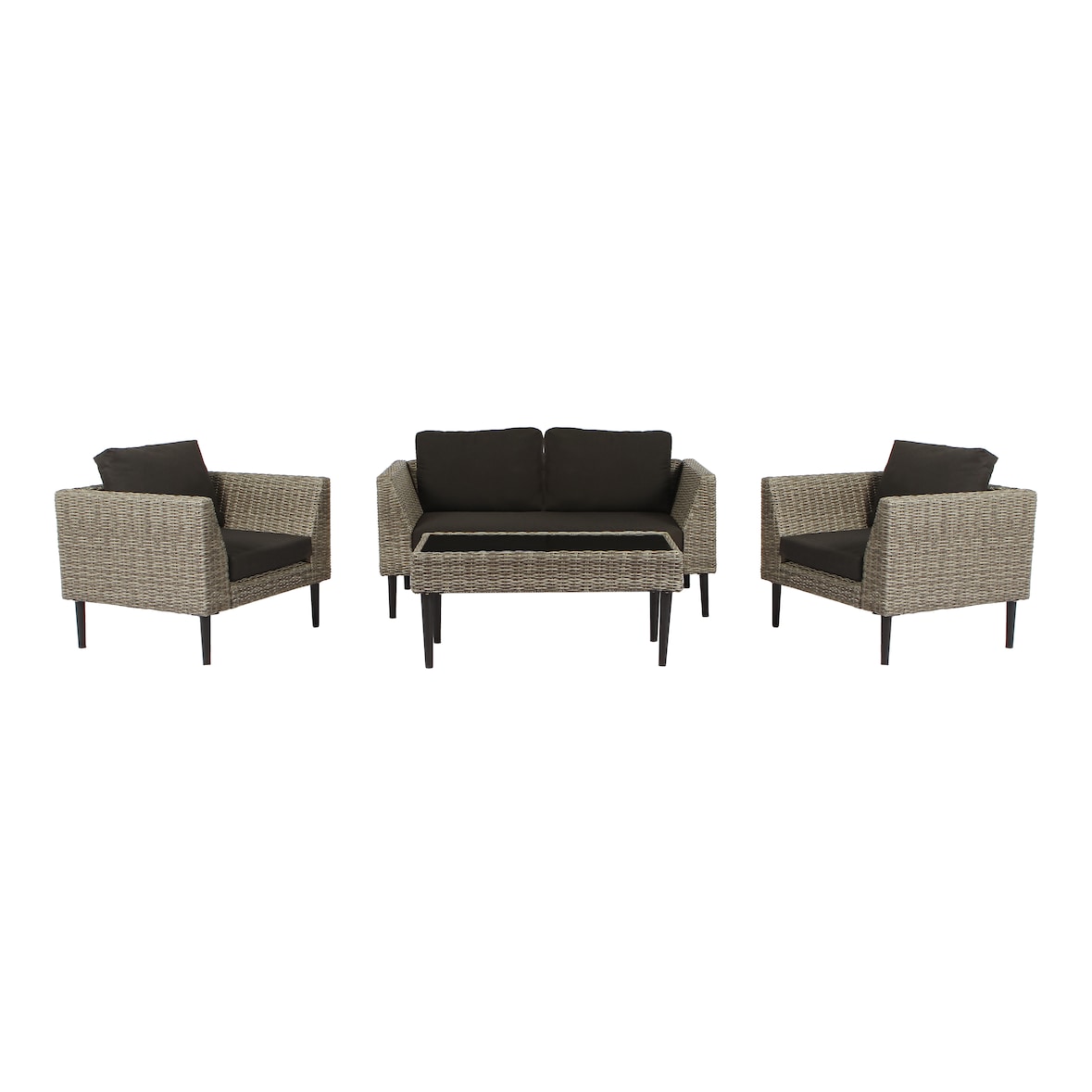 Tarrington House Salotto da esterno Cassone 4 pezzi, acciaio/polyrattan, 1 divano, 2 poltrone, 1 tavolo, grigio