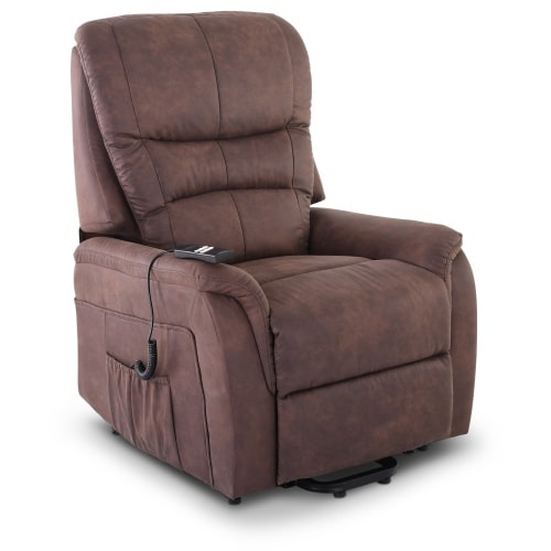 Fernsehsessel mit Aufstehhilfe, Relaxsessel mit elektrischer Liegefunktion, 2 Motoren, 120 kg belastbar, Mikrofaser, Kaffeebraun, Raburg Jan