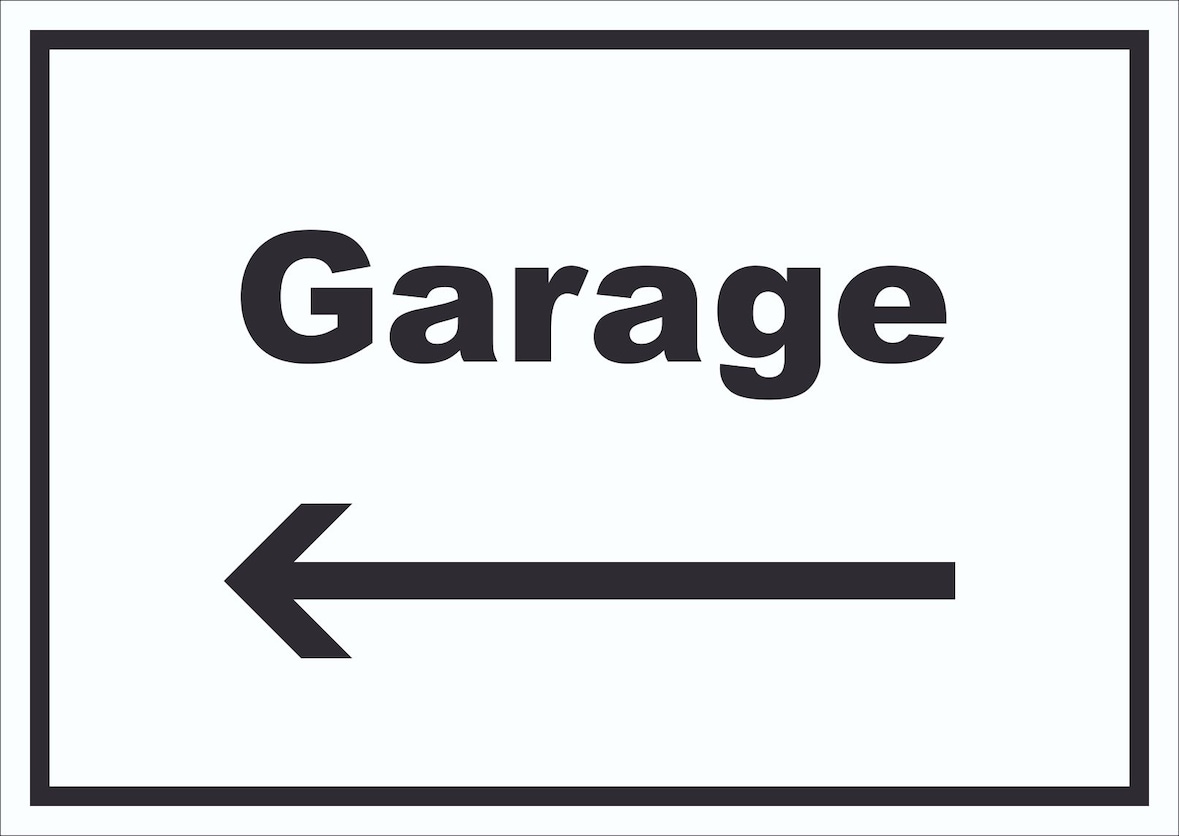 Garage Schild mit Text und Richtungspfeil links Auto Stellplatz waagerecht A4 (210x297mm)