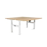 thumbnail of Mesa dupla Rocada 160x163cm regulável eletricamente em altura. Composta por dois tampos de 160x80cm de cor carvalho e estrutura branca.