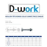 thumbnail of 100 Boulons Tête Ronde Collet Carré TRCC 6 x 65 mm - DIN 603 - Zingué blanc - D-Work