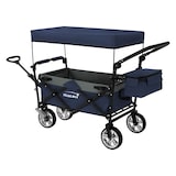 thumbnail of Hauki Bollerwagen XXL Blau-Grau, faltbar mit Dach & Tasche, 360° Räder, Handwagen 120 kg, Transportwagen Kinder, Schiebe-/Ziehbar