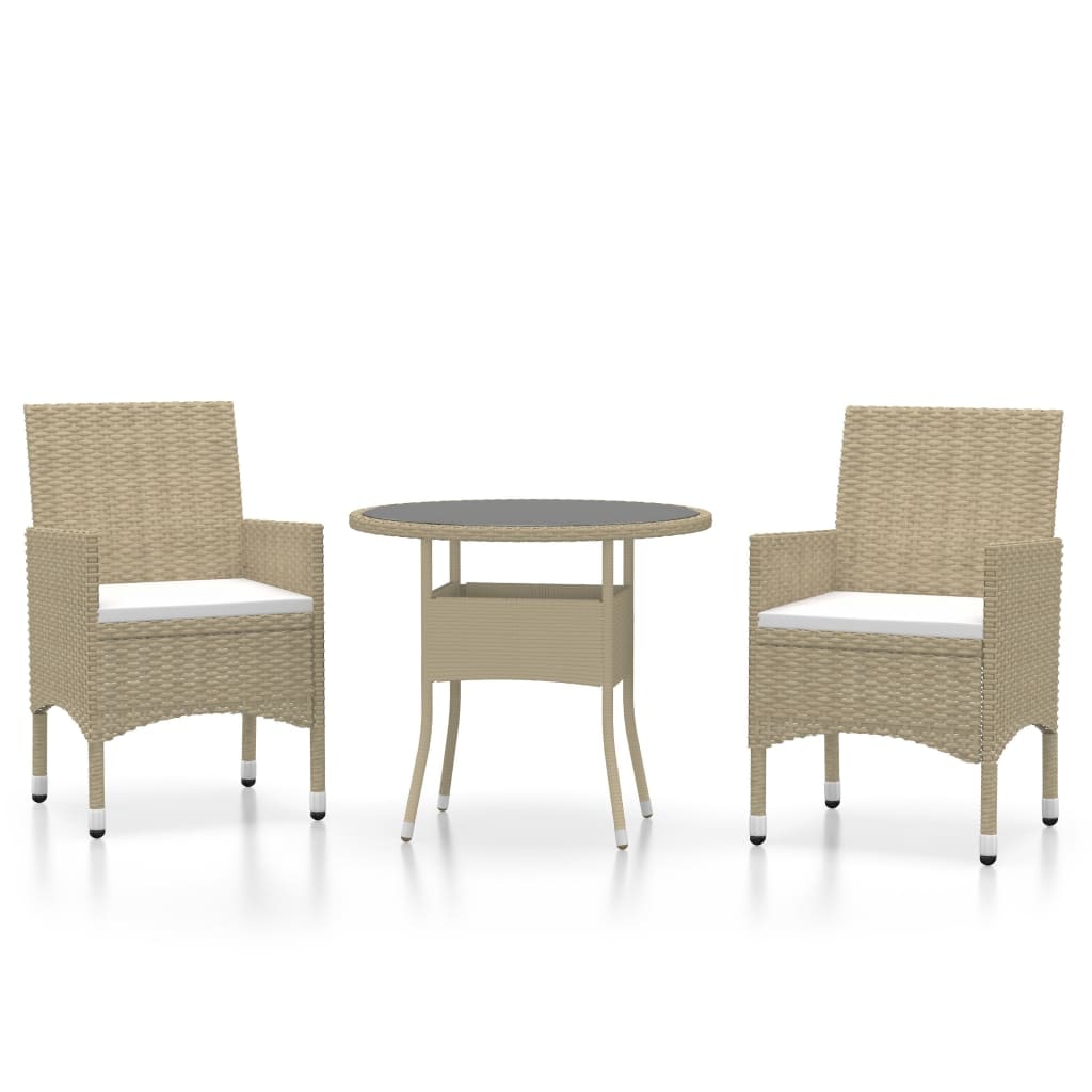Helloshop26 - Conjunto de comedor de jardín exterior de 3 piezas en resina de mimbre beige 02_0013684