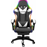 thumbnail of Sedia Con LED RGB Telecomando Poltrona Ufficio Scrivania Casa PC Racing Girevole Ergonomica Ecopelle Cuscino Lombare Poggiapiedi Nero Bianco