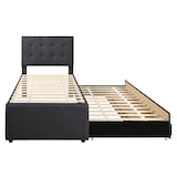 thumbnail of Merax Polsterbett, Doppelbett, Familienbett, mit drei Schubladen, ausziehbares Bett, Verstellbares Kopfteil, Grau, 90x200cm