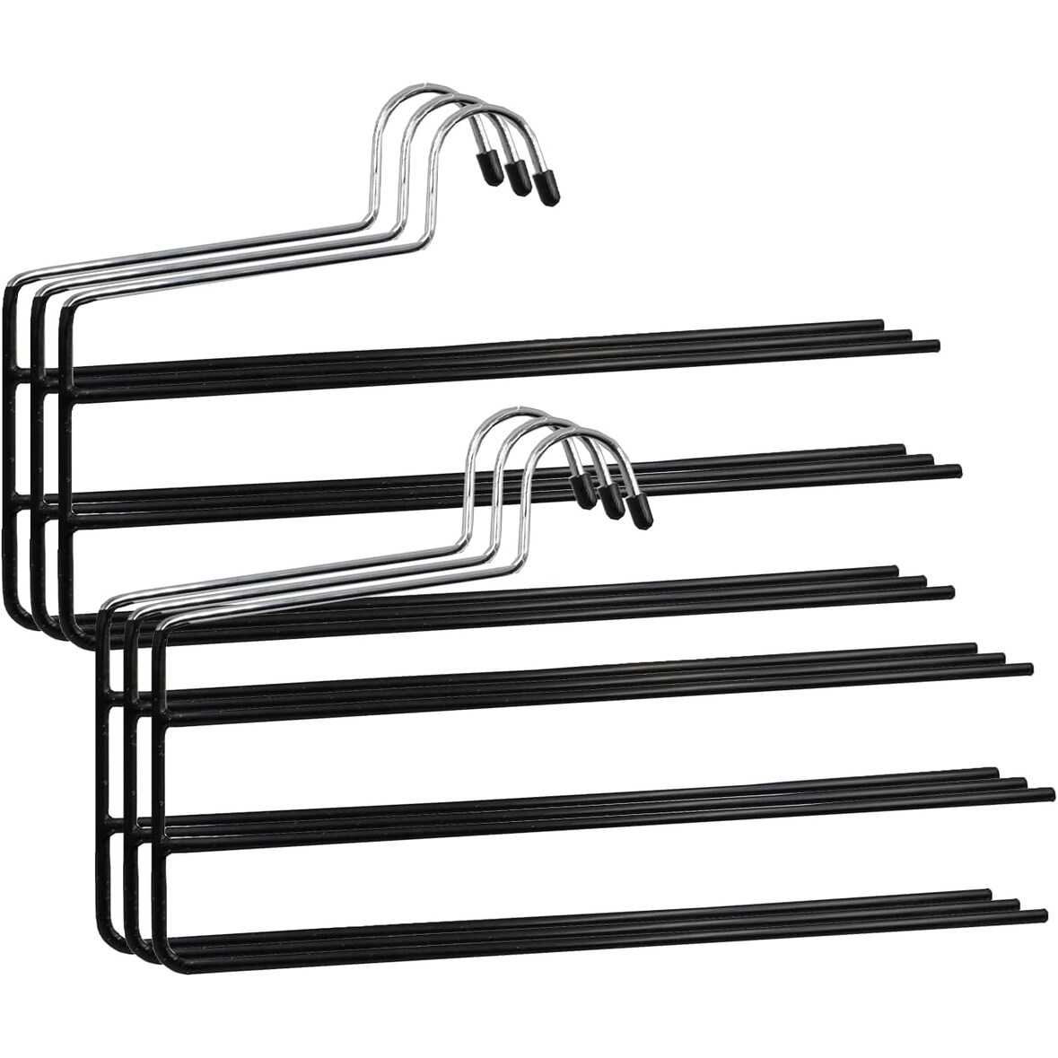 Perchas de Metal para Pantalones - Pack 6 Unidades - Perchas Color Negro - con 3 Niveles para Colgar