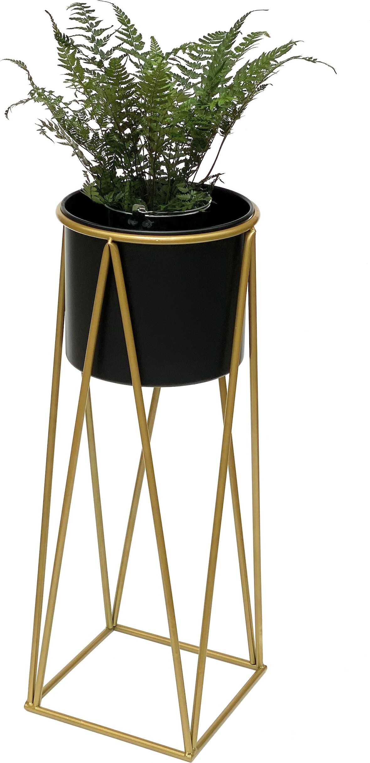DanDiBo Blumenhocker mit Topf Metall Gold Schwarz L 70 cm Blumenständer 96046 Blumensäule Modern Pflanzenständer Pflanzenhocker