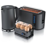 thumbnail of Arendo 3-teiliges Frühstücksset - Wasserkocher 1,5l, 4-Scheiben Toaster, 6er Eierkocher, Grau