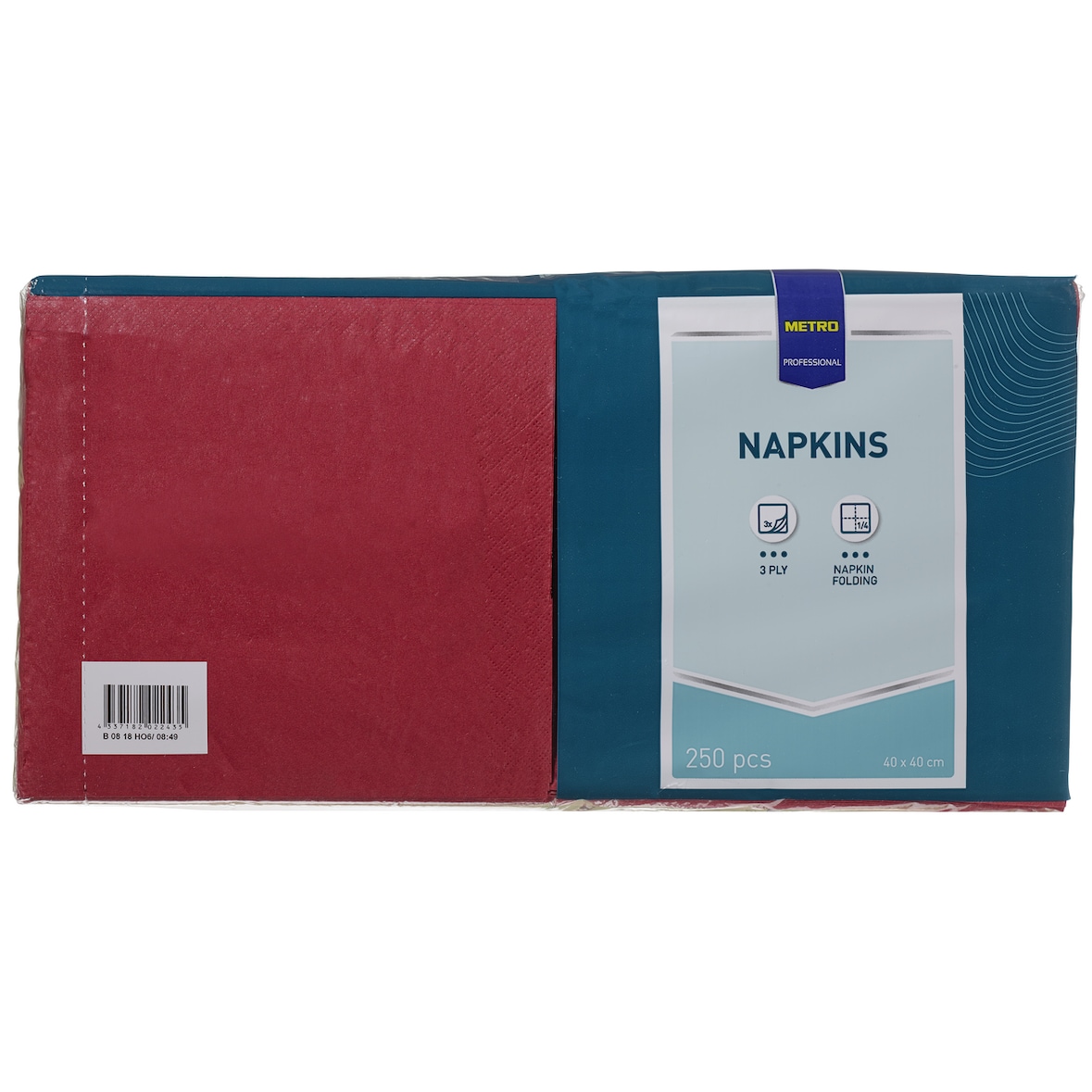 METRO PROFESSIONAL Cellulose servetten, 40 x 40 cm, 1/4 vouw, 3-laags, bordeaux, 4 x 250 stuks