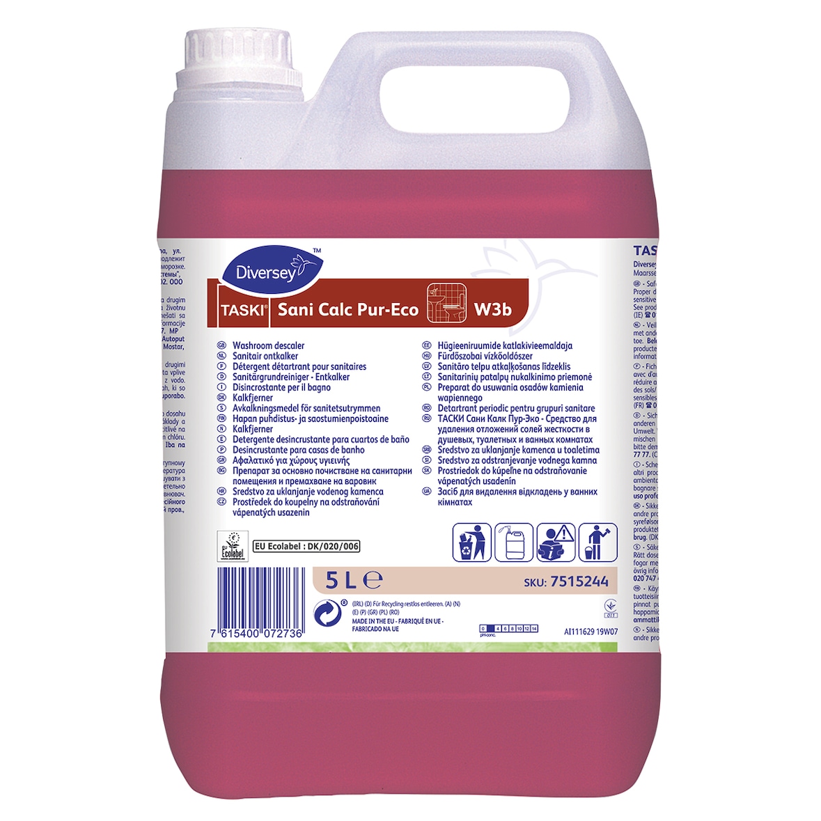 TASKI | Sani Calc Pur-Eco W3b - Limpiador desincrustante para cuartos de baño - 5 L