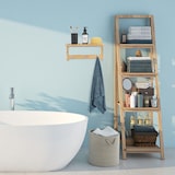 thumbnail of Relaxdays Wandregal mit Hakenleiste, Bambus, HBT: 18 x 37,5 x 16 cm, Handtuchhalter Bad, Garderobe Flur, 3 Haken, natur