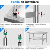 thumbnail of LEEVOT Tavolo da Cucina Professionale in Acciaio Inox, 2 Ripiani in Legno e Acciaio, Capacità di Carico 150KG/100KG (150x80cm)