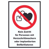 thumbnail of Kein Zutritt für Personen mit Herzschrittmachern oder implantierten Defibrillatoren Schild A0 Rückseite selbstklebend