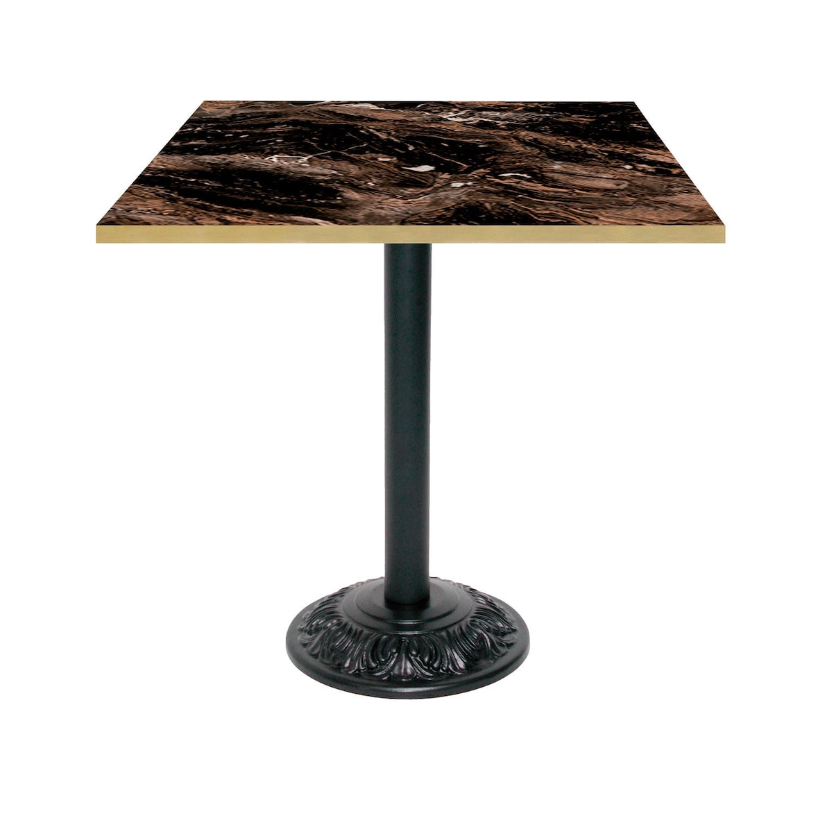 Restootab - Mesa estilo bistrô 70x70cm cappuccino com bordas de latão