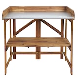 thumbnail of Table à planter HWC-L18, table de jardinage, table à fleurs, étagère à plantes, pliable, en bois d'acacia, certifiée MVG, marron