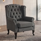 thumbnail of Sillón Chesterfield, sillón reclinable club wing chair, tela/textil repelente al agua ~ gris oscuro sin otomana