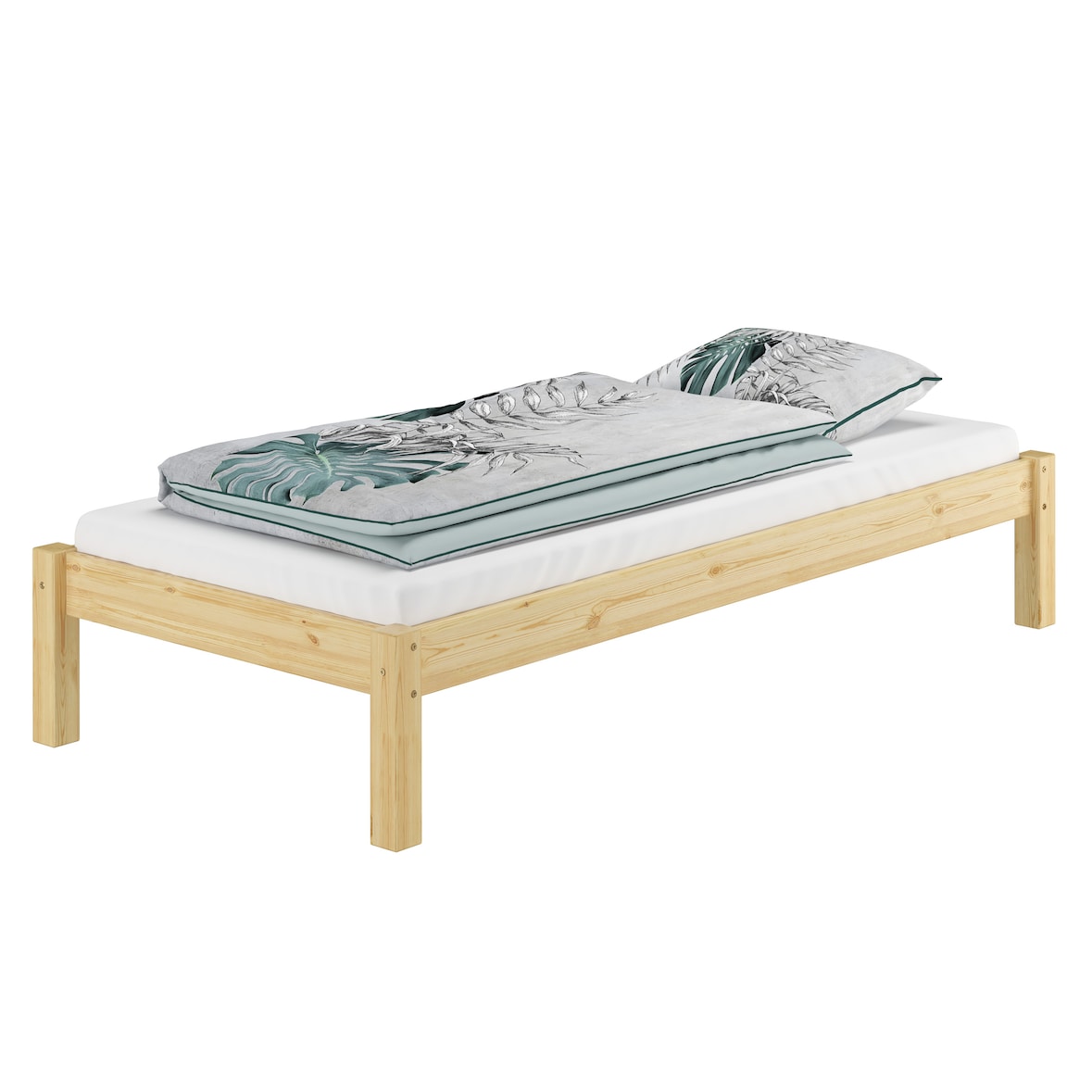 Futonbett Kiefer massiv 100x200 Einzelbett Holz natur Bettrahmen Singlebett Rollrost 60.35-10