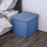 thumbnail of Intirilife Faltbarer Sitzhocker 38x38x38 cm in MEER BLAU - Sitzwürfel Fußhocker mit Stauraum und Deckel aus Stoff in Leinen Optik