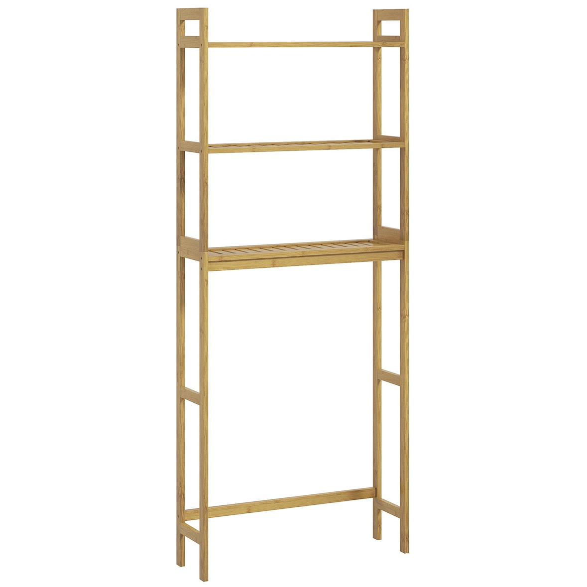 Toilettenregal Bambus Natur 68x20x165 cm 3 Ebenen Standregal über Toilette mit Kippschutz, platzsparender Bad Organizer, offene Ablagen