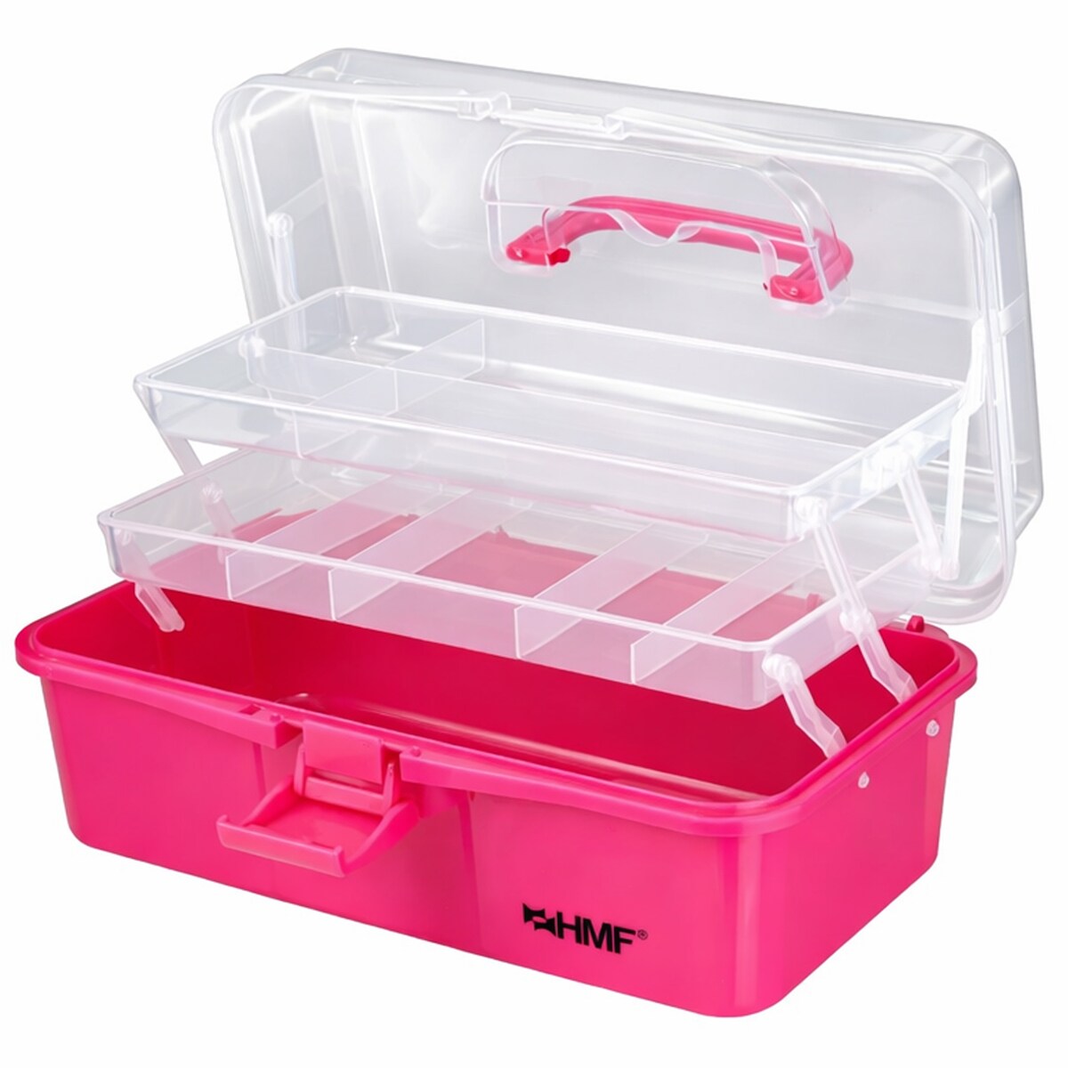HMF Nähkasten aufklappbar mit 3 Ebenen, Sortierbox für Kleinteile, 33 x 20 x 15 cm, Pink