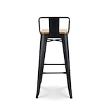 thumbnail of Lot de 4 tabourets de bar en métal noir mat style industriel avec dossier et assise en bois clair - Hauteur 76 cm