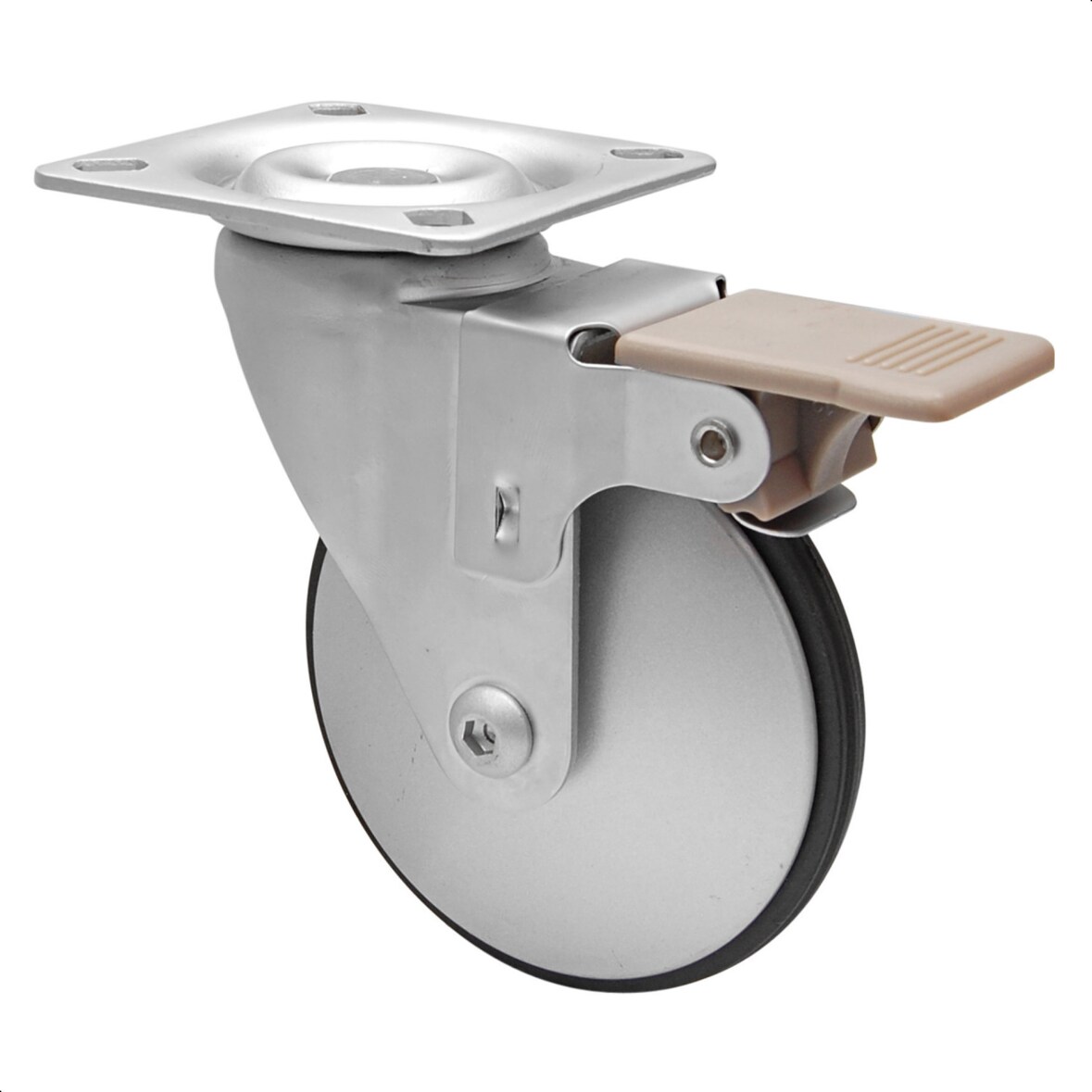 WAGNER Luxus Möbelrolle ALU DESIGN - Softlauffläche, Ø 75 mm, Feststeller, Anschraubplatte, Tragkraft 50 kg - 03328301