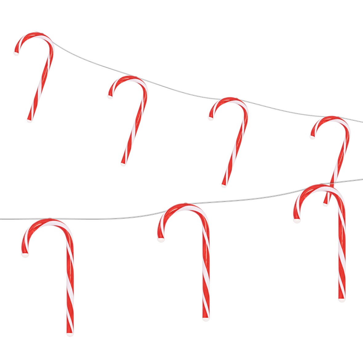 ECD Germany LED Zuckerstangen 7er Set 28 LEDs Warmweiß 330 cm Batteriebetrieben Timer Weihnachtsdeko Candy Cane Beleuchtung