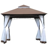 thumbnail of Gazebo da Giardino 3x3m con Zanzariera in Metallo e Poliestere Marrone e Bianco