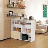 thumbnail of HOMCOM mesa de bar extensible con ala plegable mesa de bistró con compartimientos de almacenamiento y 1 puerta para cocina comedor 116x79,5x91 cm