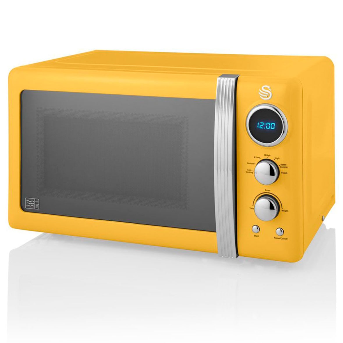 SWAN SM22030YELNEU Retro Digitale Mikrowelle 20L, 5 Leistungsstufen, Auftauen, Timer, Gelb, 800W