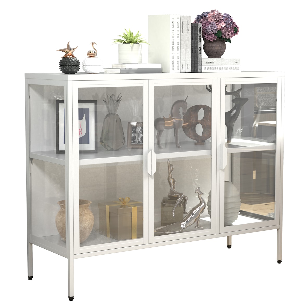 VCM Standvitrine Floka Weiß H. 80 x B. 110 x T. 35 cm