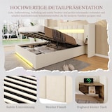 thumbnail of Merax Polsterbett 180x200 cm mit LED & Stauraum, Doppelbett mit hydraulischem Bettkasten, USB-Anschluss, breitem Kopfteil & Lattenrost, Samt, Beige