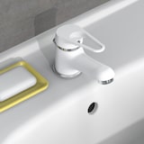 thumbnail of SPEED Waschtischarmatur mit Zugstange, Wasserhahn Bad mit Ablaufgarnitur, Mischbatterie Waschbecken in Weiß/Chrom