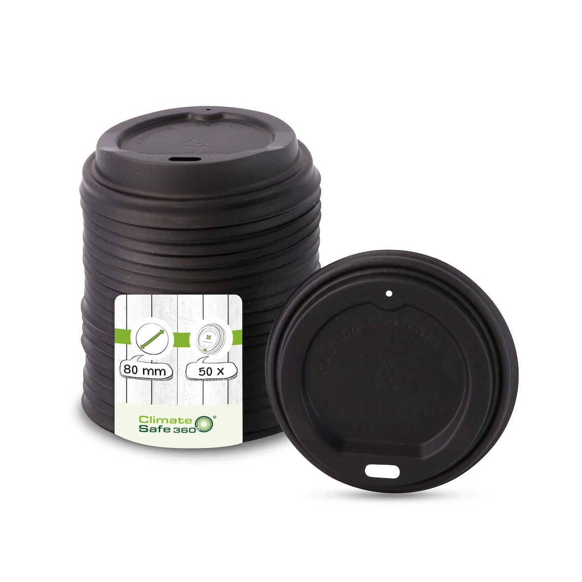 greenbox - Tampa CPLA Ø 80 mm, preto, orifício para beber, 50 Un..