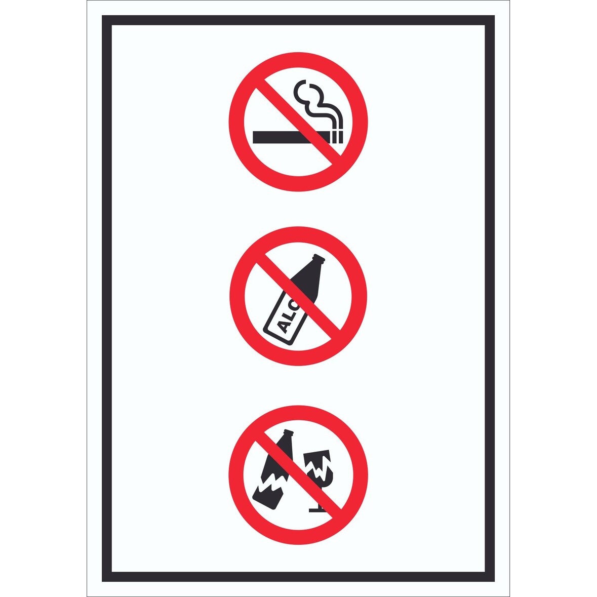 Schild Alkohol Rauchen Glas verboten Symbol hochkant A5 (148x210mm)