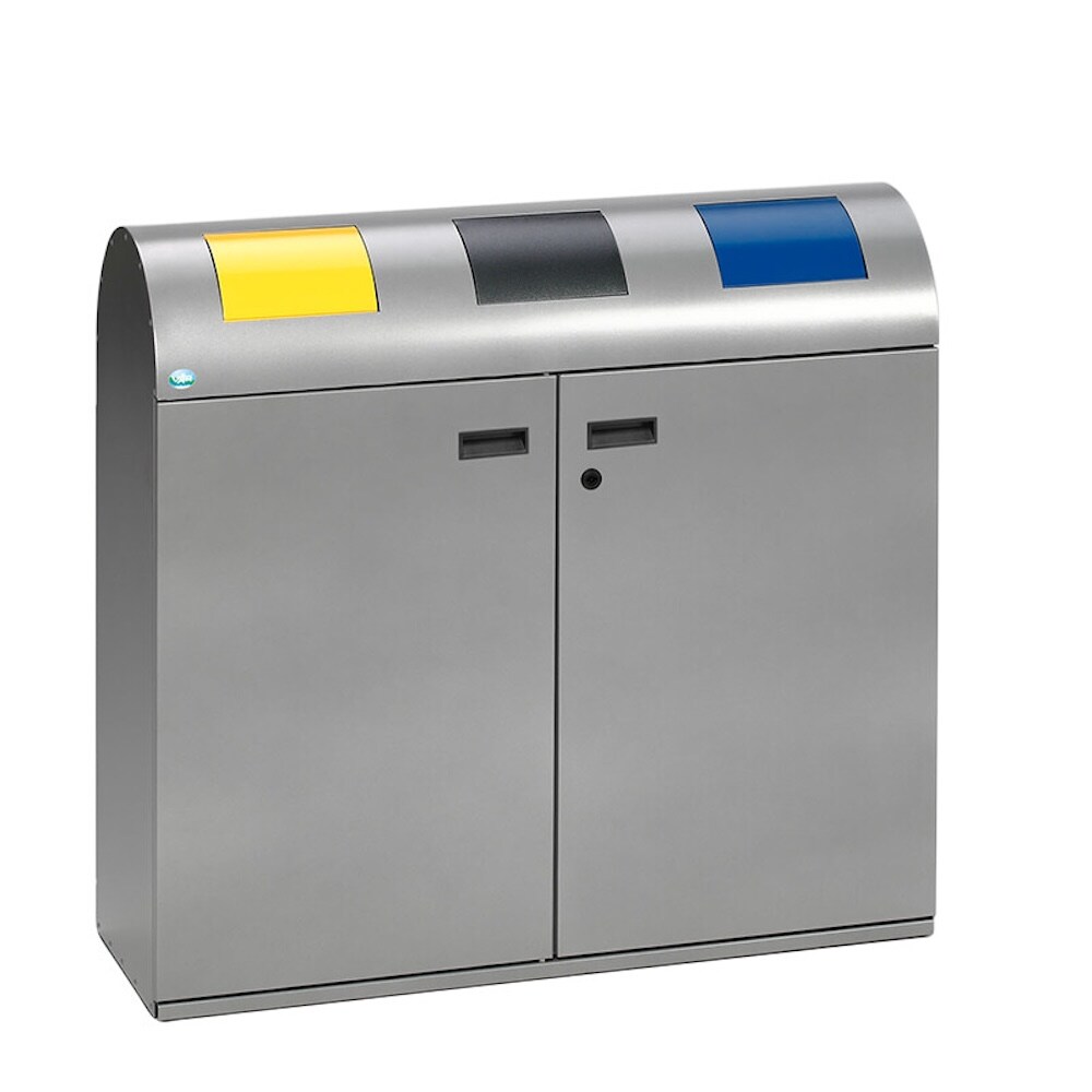 PROREGAL Selbstlöschende Wertstoffsammlstation rund | 80 Liter je Behälter, HxBxT 99,5x108x37,5cm | Verzinkter Stahl | Silber | Mülleimer Abfalleimer