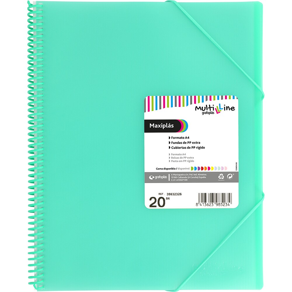 Carpeta 50 fundas con espiral A4 Maxiplás Multiline Mint