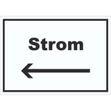 thumbnail of Strom Schild mit Text und Richtungspfeil links Anschluss waagerecht A1 Rückseite selbstklebend