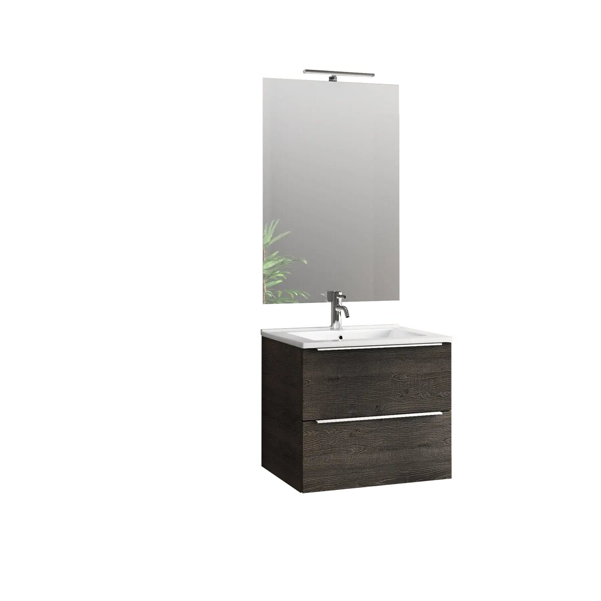 Mobile Bagno 60cm Sospeso Con 2 Cassetti e Specchio con Lampada LED - Testa di Moro
