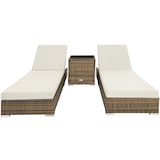thumbnail of tectake Lot de 2 bains de soleil en rotin et aluminium avec table et housse de protection - marron naturel - 403771