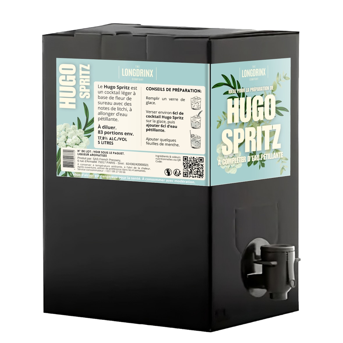 LONGDRINX - Cocktail HUGO SPRITZ à compléter d'eau pétillante - HUGO SPRITZ Bag in Box 5 litres - 17,8% alc.