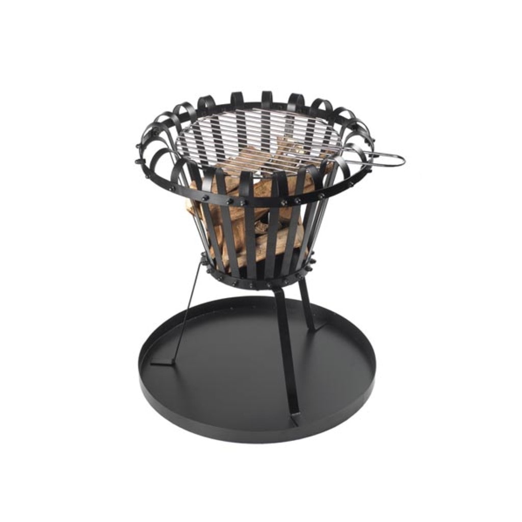 Feuerkorb, Grillrost, Asche-Auffangschale, rund, 53.5 x Ø 50 cm, Schwarz