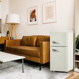 thumbnail of Zweitüriger 88x45x 42 cm Retro Kühlschrank 60L Kühlfach 22L Gefrierfach E-Klasse freistehend LED Mini Haushaltsgerät Retro Design cremeweiß