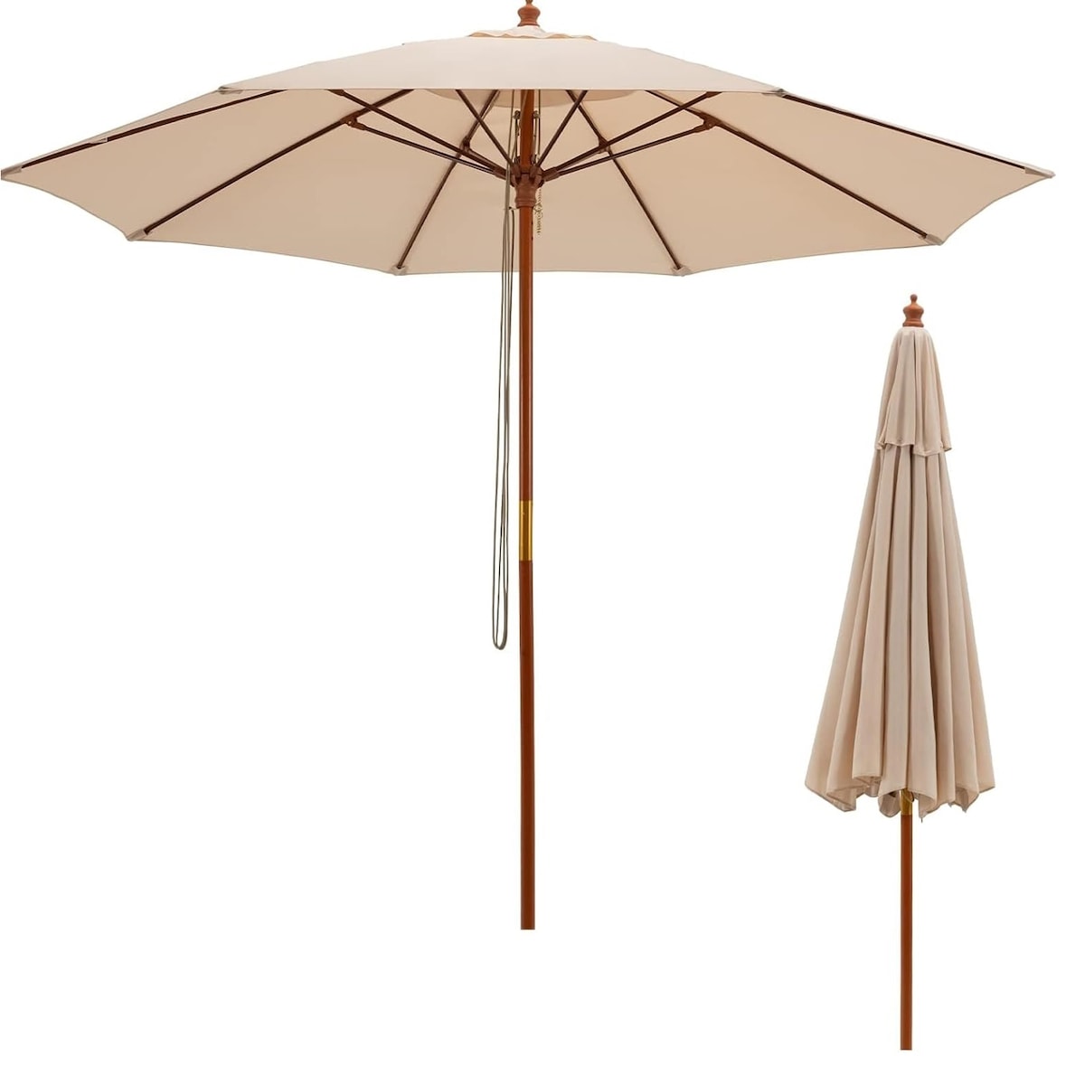 COSTWAY Parasol, houten tuinparasol, balkonparasol, terrasparasol, marktparasol