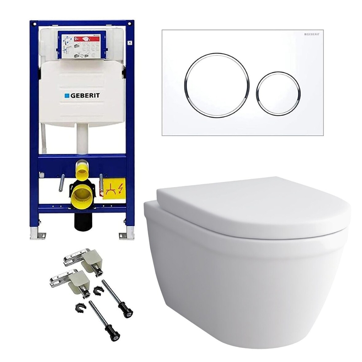 Alpenberger Wand WC mit Bidet Funktion Spülrandlos | WC Komplettset mit Geberit Spülkasten, Betätigungsplatte und Bausatz | Vorwandelement WC Set Bad