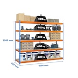 thumbnail of SimonRack Estantería Industrial, 2500x1500x750 mm, 400 kg de Punto Flexión, 5 Estantes Madera, Estantería Garaje, Azul/Naranja/Madera - Ecoforte