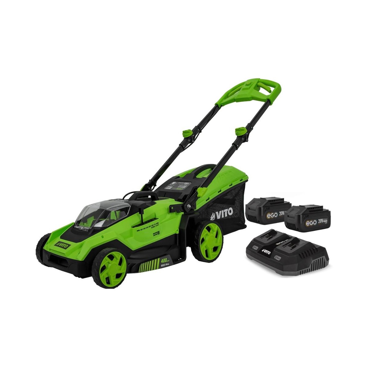 Tondeuse à gazon sans fil 40V EGO LI + 2 Batteries 2.0Ah + Chargeur double Moteur Brushless Coupe 40 Cm VITO